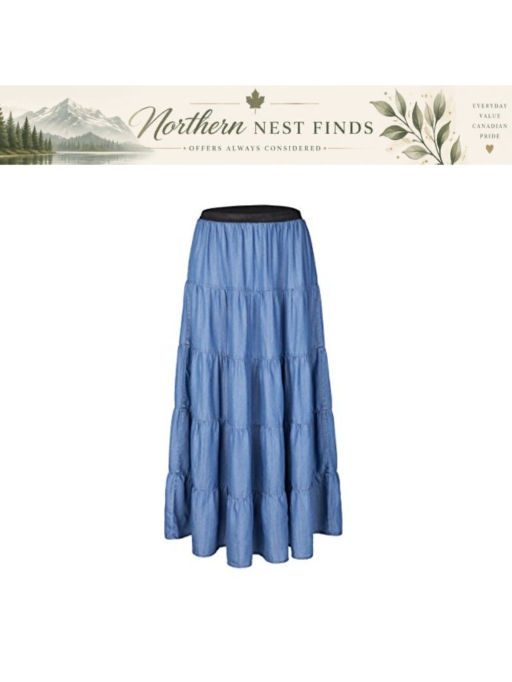 Tronjori A-Line Long Lightweight Tencel Denim Tiered Skirt Multi Layers